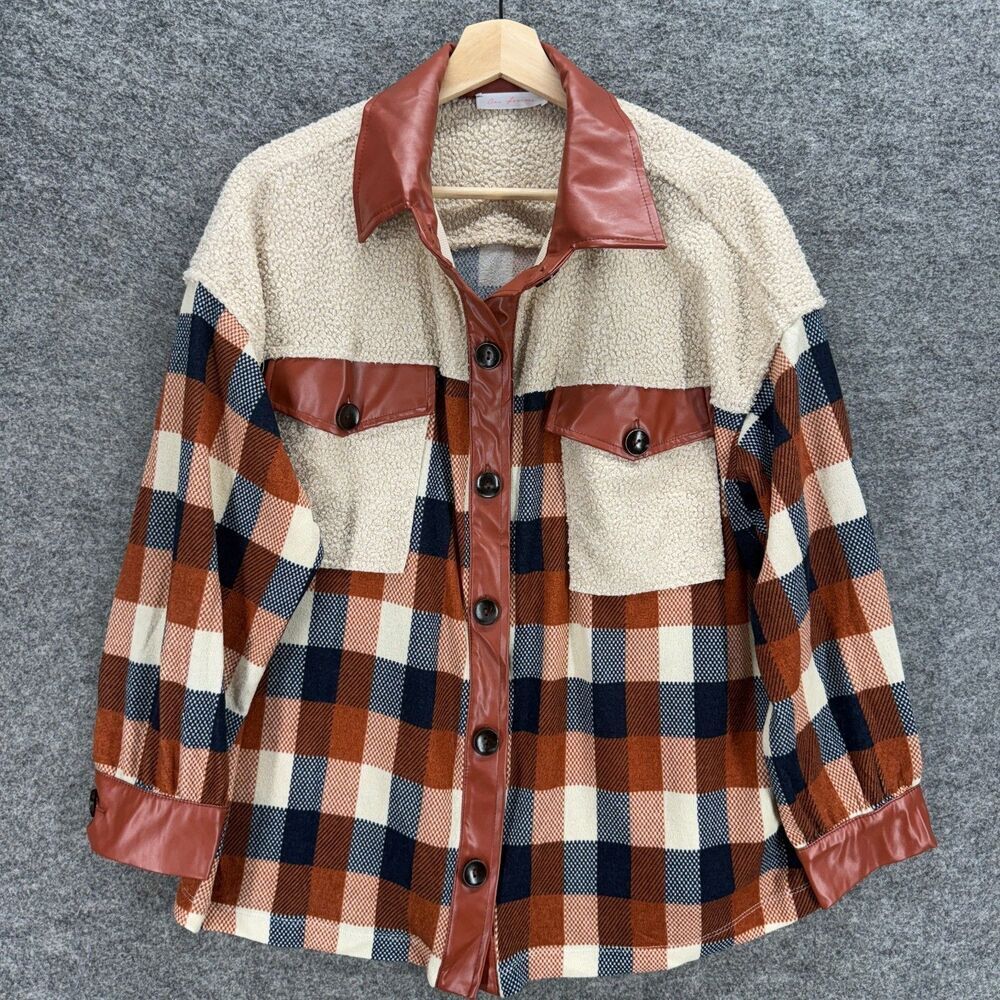 Ces Femme Jacket Women S Small Brown Plaid Button Collared Long Sleeve Pockets